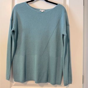 J Jill Womens M Tunic Sweater Muted Blue Green Rib Drop Shoulder